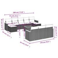 10-delige Loungeset met kussens poly rattan zwart - thumbnail