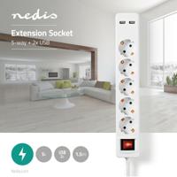 Nedis Stekkerdoos| 5-Wegs Schuko | 2x USB | 1,5 m | Aan/Uitknop | Wit - thumbnail