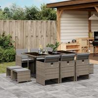 11-delige Tuinset met kussens poly rattan grijs - thumbnail