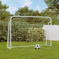 Voetbaldoel met net 214x75x152 cm staal en polyester wit - thumbnail