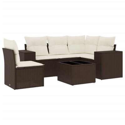 6-delige Loungeset met kussens poly rattan bruin