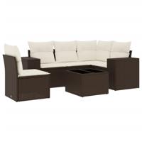 6-delige Loungeset met kussens poly rattan bruin - thumbnail