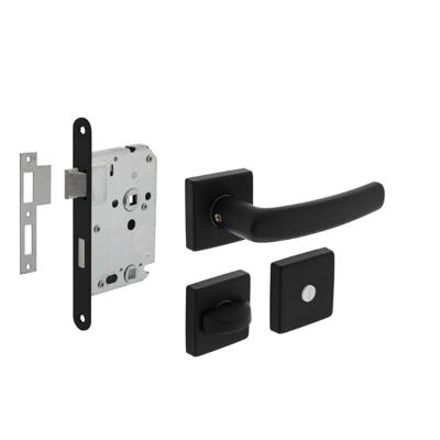 Set toiletslot 63/8mm zwart met deurkruk Denham op rozet 50x50mm en WC-sluiting zwart