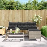 Tuinbank met tafel en kussens L-vormig poly rattan lichtgrijs - thumbnail