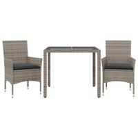 3-delige Tuinset met kussens poly rattan en glas grijs - thumbnail