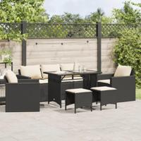 6-delige Loungeset met kussens poly rattan zwart - thumbnail