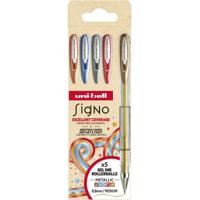 Uni-ball roller Signo Metallic, medium punt, geassorteerde kleuren, etui van 5 stuks - thumbnail