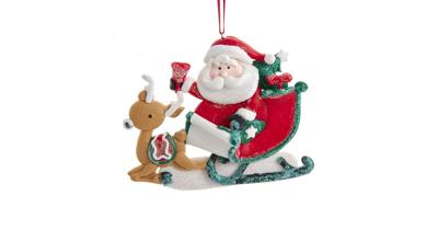 Santa met slee klei h11 cm Ornament kerstbal Kurt S. Adler - Kurt s adler