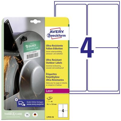 Avery-Zweckform L7915-10 99.1 x 139 mm Polyethyleen folie Wit 40 stuk(s) Permanent hechtend Folie-etiketten