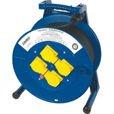 Kabelhaspel 50M met 4 contactdozen en zware rubberkabel zwart H07RN-F 3 x 2,5mm