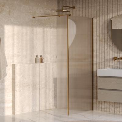 BRAUER Oblivion Flow inloopdouche helder ribbelglas 100x200 met zijwand 30 incl. glascoating Geborsteld Goud PVD