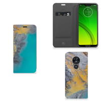 Motorola Moto G7 Power Standcase Marble Blue Gold - thumbnail
