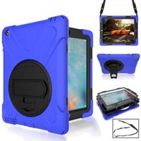 360 graden rotatie siliconen beschermhoes met houder en hand riem en lange riem voor iPad 5/iPad Air (blauw) - thumbnail