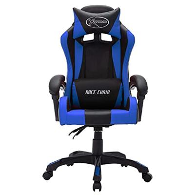 Racestoel met RGB LED-verlichting kunstleer blauw en zwart - thumbnail
