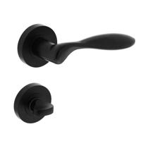 Deurkruk George op ronde rozet 52x10mm met nokken + WC-sluiting 8mm mat zwart - thumbnail