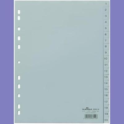 Durable 6522 Register DIN A4 1-20 Polypropyleen Grijs 20 tabbladen Bedrukte tabs 652210