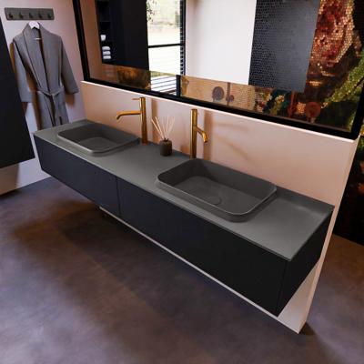 Badkamermeubelset Mondiaz Erin 200 cm met 2 Lades met RIDGE Wastafel Dubbel Dark grey met 2 kraangaten Greeploos Mat Urban