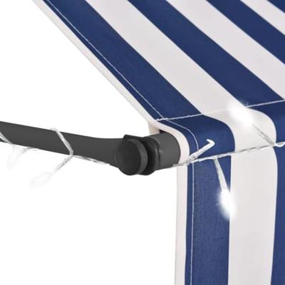 Luifel handmatig uitschuifbaar met LED 250 cm blauw en wit - thumbnail