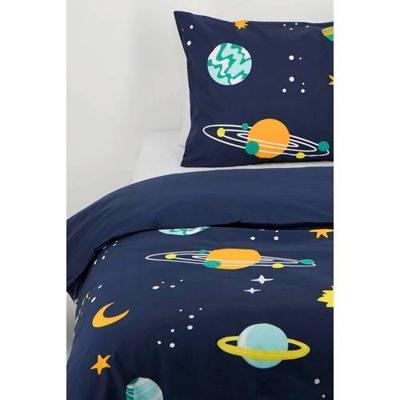 HEMA Kinderdekbedovertrek 140x200cm zacht katoen planeten (donkerblauw)