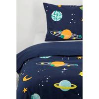 HEMA Kinderdekbedovertrek 140x200cm zacht katoen planeten (donkerblauw) - thumbnail
