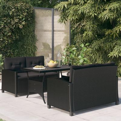 3-delige Tuinset met kussens poly rattan zwart - thumbnail