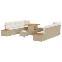 11-delige Tuinbankenset met kussens poly rattan acacia beige - thumbnail