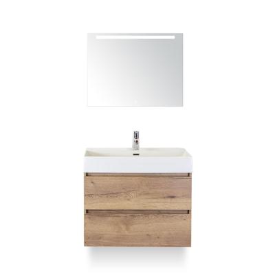 Maxx XL Badmeubelset 80 cm - Natuur Eiken - Wastafel Kube 1 kraangat - met Sence Spiegel