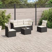 6-delige Loungeset met kussens poly rattan zwart - thumbnail
