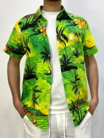 Heren Italiaans Zomers Overhemd - Korte Mouw - Palmprint - Open kraag - thumbnail