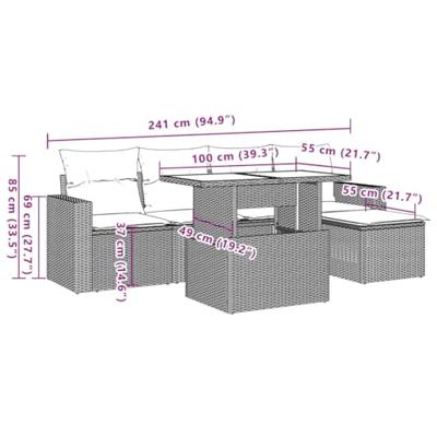 6-delige Loungeset met kussens poly rattan beige