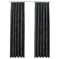 VidaXL Gordijnen verduisterend 2 st met haken 140x175 cm fluweel antraciet - thumbnail