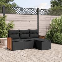 4-delige Loungeset met kussens poly rattan zwart - thumbnail