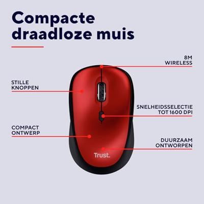 Trust YVI+ Draadloze Muis ECO Muis Rood