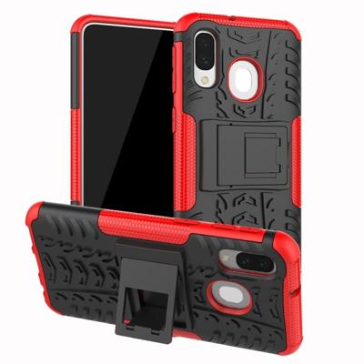 Schokbestendige PC + TPU Tire patroon Case voor Galaxy A40 met houder (rood)