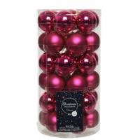 36x Bessen Roze Kleine Glazen Kerstballen 4 Cm Mat En Glans - Kerstbal - thumbnail
