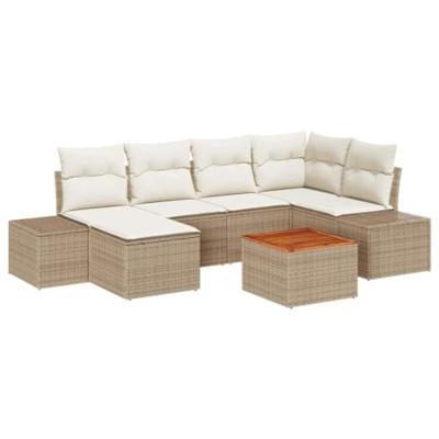 Tuinbankenset met kussen 7 pcs Beige poly rattan
