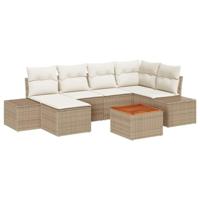Tuinbankenset met kussen 7 pcs Beige poly rattan - thumbnail