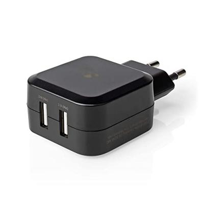 Wandoplader | 4,8 A | 2 uitgangen | USB-A | Zwart