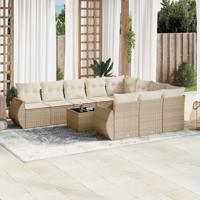 10-delige Loungeset met kussens poly rattan beige - thumbnail