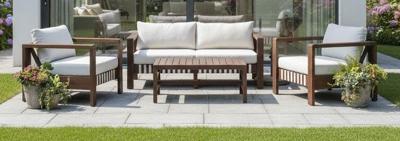 Zambra lounge set 4pcs off-white braided/acacia dark look teak Eurofar - Eurofar