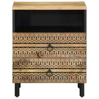 Nachtkastje 50x33x62 cm massief ruw mangohout zwart - thumbnail