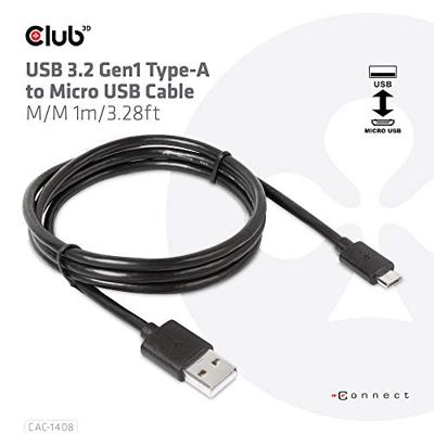CLUB3D CAC-1408 USB-kabel 1 m USB 3.2 Gen 1 (3.1 Gen 1) USB A Micro-USB B Zwart CLUB3D CAC-1408 USB-kabel 1 m USB 3.2 Gen 1 (3.1 Gen 1) USB A Micro-USB B Zwart