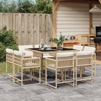 9-delige Tuinset met kussens poly rattan beige - thumbnail