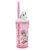 Beker met Rietje Stor Unicorn Rainbow Roze (360 ml) - thumbnail