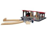lupilu Houten treinset uitbreiding (Locomotiefloodsset) - thumbnail