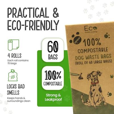 Eco Green Living Composteerbare Hondenpoepzakjes, Plasticvrije & Lekvrije Hondenpoepzakjess, Geurwerende Hondenpoepzakjes Rollen - 4 Rollen (60 Zakjes) Eco Green Living Composteerbare Hondenpoepzakjes, Plasticvrije & Lekvrije Hondenpoepzakjess, Geurwerende Hondenpoepzakjes Rollen - 4 Rollen (60 Zakjes)