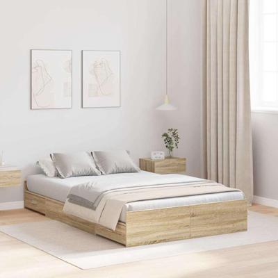 Opbergbedframe met lade Sonoma eiken 120 x 200 cm Bewerkt hout