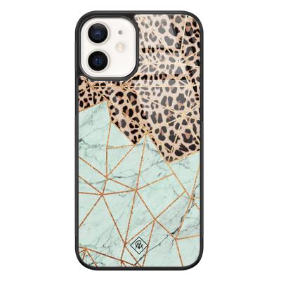 iPhone 12 glazen hardcase - Luipaard marmer mint iPhone 12 glazen hardcase - Luipaard marmer mint