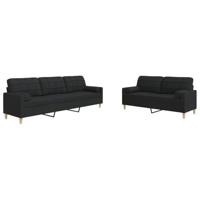 2-delige Loungeset met sierkussens stof zwart - thumbnail