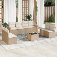 8-delige Loungeset met kussens poly rattan beige - thumbnail